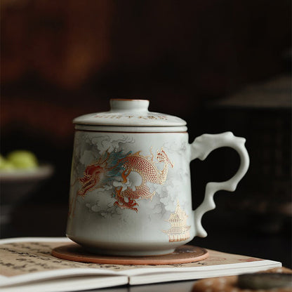 Ruyao Dragon Tea Cup | Gold Dragon Handle Infuser Pink Green