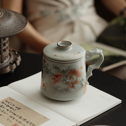 Ruyao Dragon Tea Cup | Gold Dragon Handle Infuser Pink Green