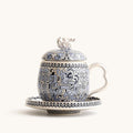 Ceramic Tea Cup Silver Plated Taotie Infuser & Saucer Set