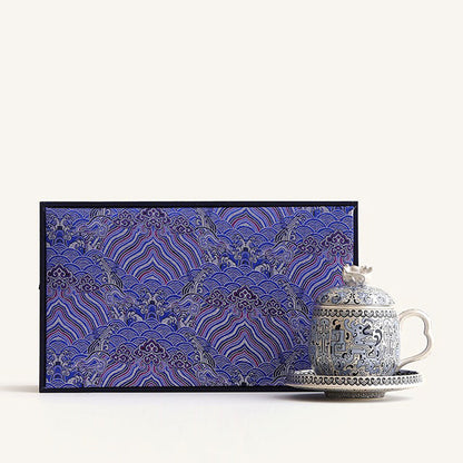 Ceramic Tea Cup Silver Plated Taotie Infuser & Saucer Set