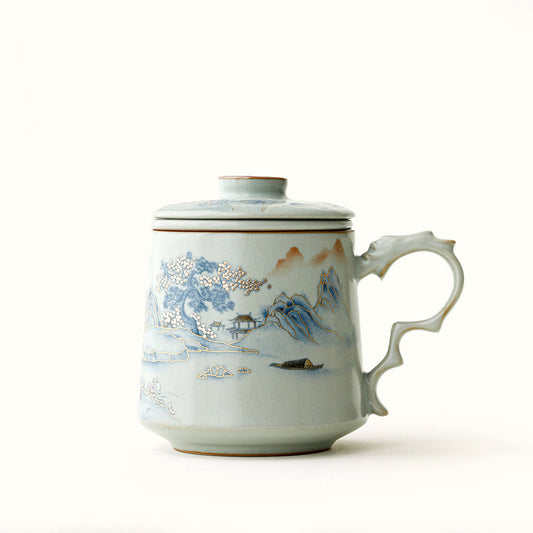 Ruyao Porcelain Tea Cup with Infuser Lid | Ru Kiln Crackle