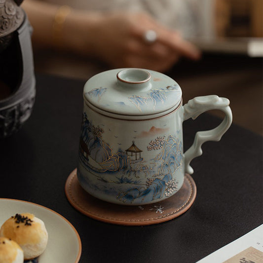 Ruyao Porcelain Tea Cup with Infuser Lid | Ru Kiln Crackle