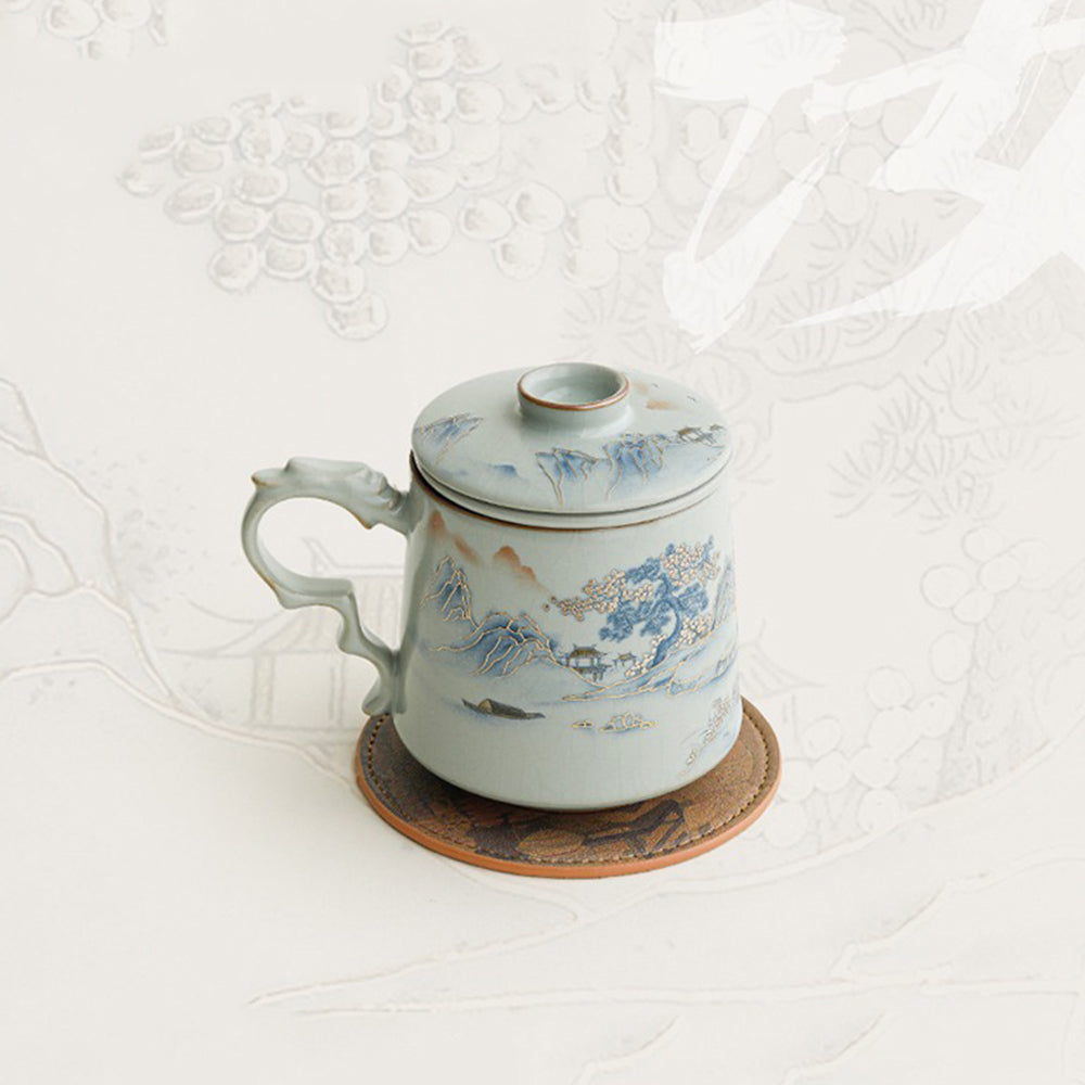 Ruyao Porcelain Tea Cup with Infuser Lid | Ru Kiln Crackle