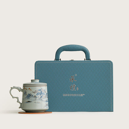 Ruyao Porcelain Tea Cup with Infuser Lid | Ru Kiln Crackle