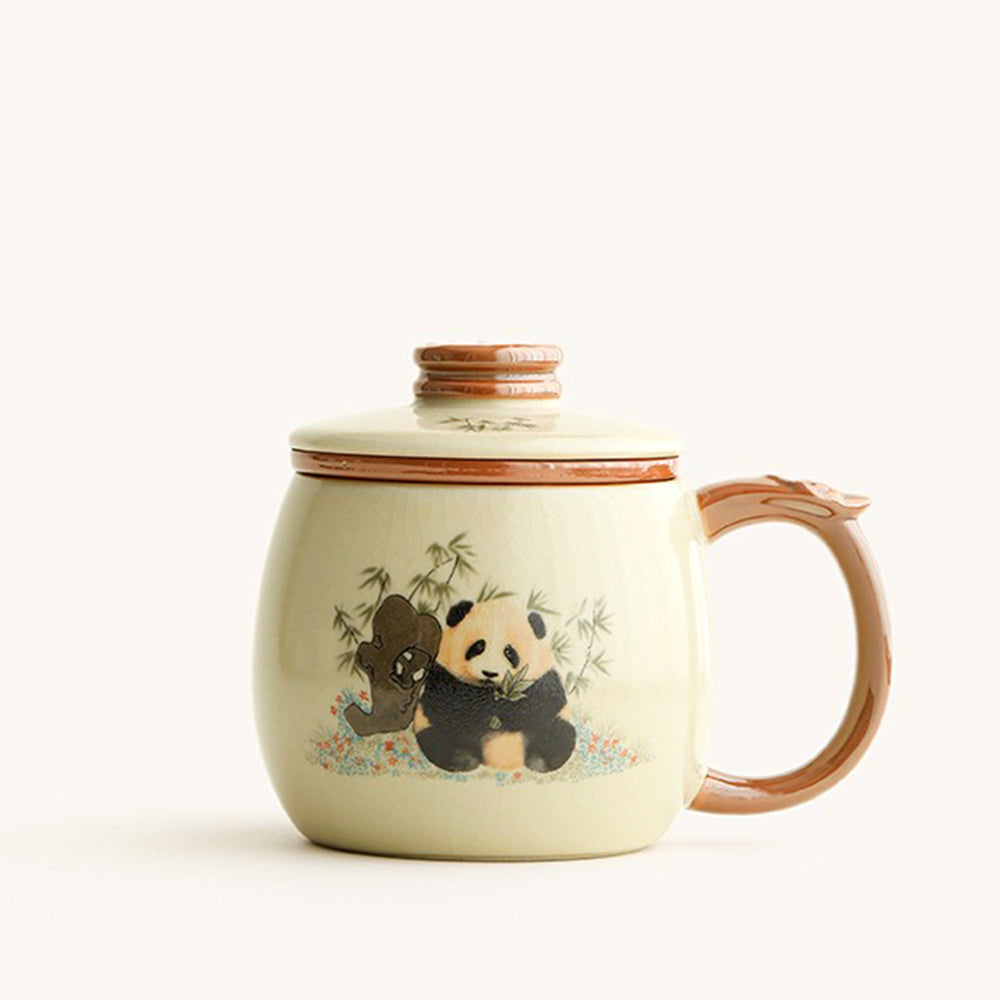 Ruyao Tea Cup with Infuser | Panda Bamboo Crackle Glaze