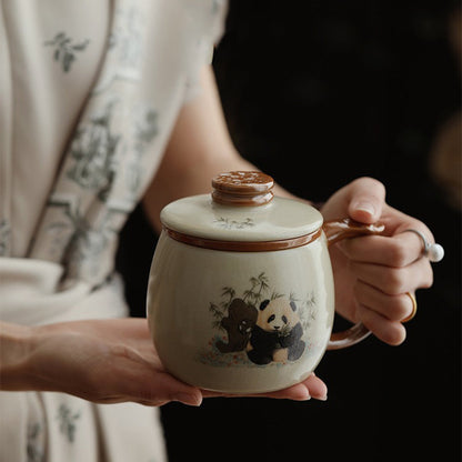 Ruyao Tea Cup with Infuser | Panda Bamboo Crackle Glaze