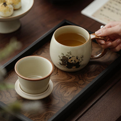 Ruyao Tea Cup with Infuser | Panda Bamboo Crackle Glaze