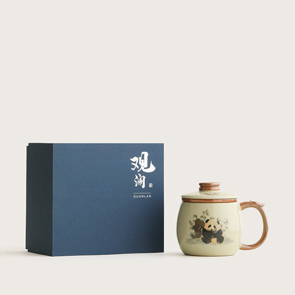 Ruyao Tea Cup with Infuser | Panda Bamboo Crackle Glaze