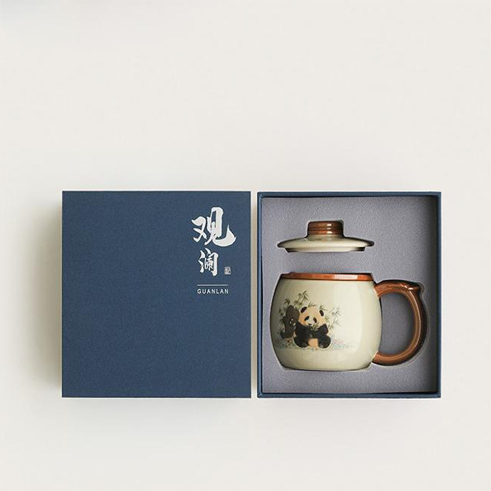 Ruyao Tea Cup with Infuser | Panda Bamboo Crackle Glaze