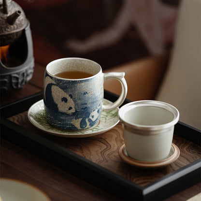Ruyao Tea Cup | Blue White Panda Bamboo Ice Crack Silver