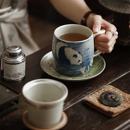 Ruyao Tea Cup | Blue White Panda Bamboo Ice Crack Silver