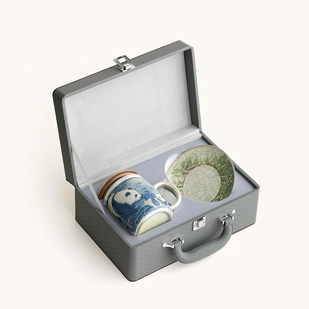 Ruyao Tea Cup | Blue White Panda Bamboo Ice Crack Silver