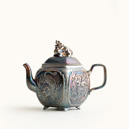 Silver Teapot | Four Sacred Beasts Pixiu Lid Dehua Ceramic