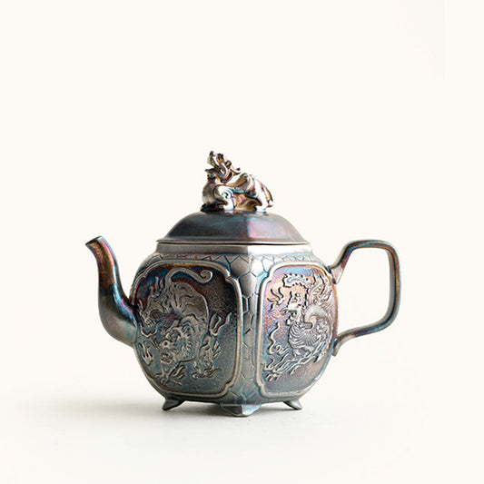 Silver Teapot | Four Sacred Beasts Pixiu Lid Dehua Ceramic