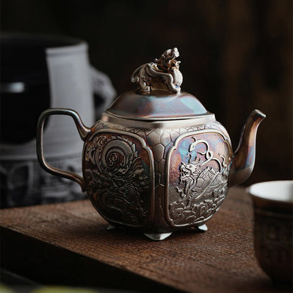 Silver Teapot | Four Sacred Beasts Pixiu Lid Dehua Ceramic