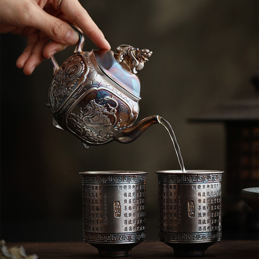 Silver Teapot | Four Sacred Beasts Pixiu Lid Dehua Ceramic