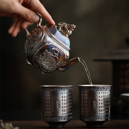 Silver Teapot | Four Sacred Beasts Pixiu Lid Dehua Ceramic