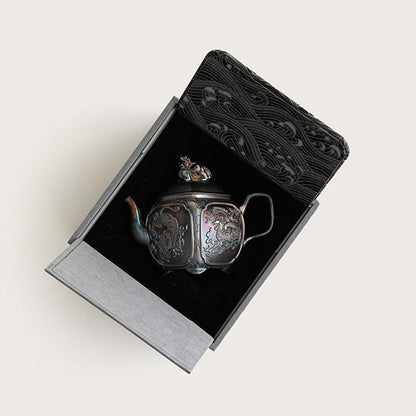 Silver Teapot | Four Sacred Beasts Pixiu Lid Dehua Ceramic