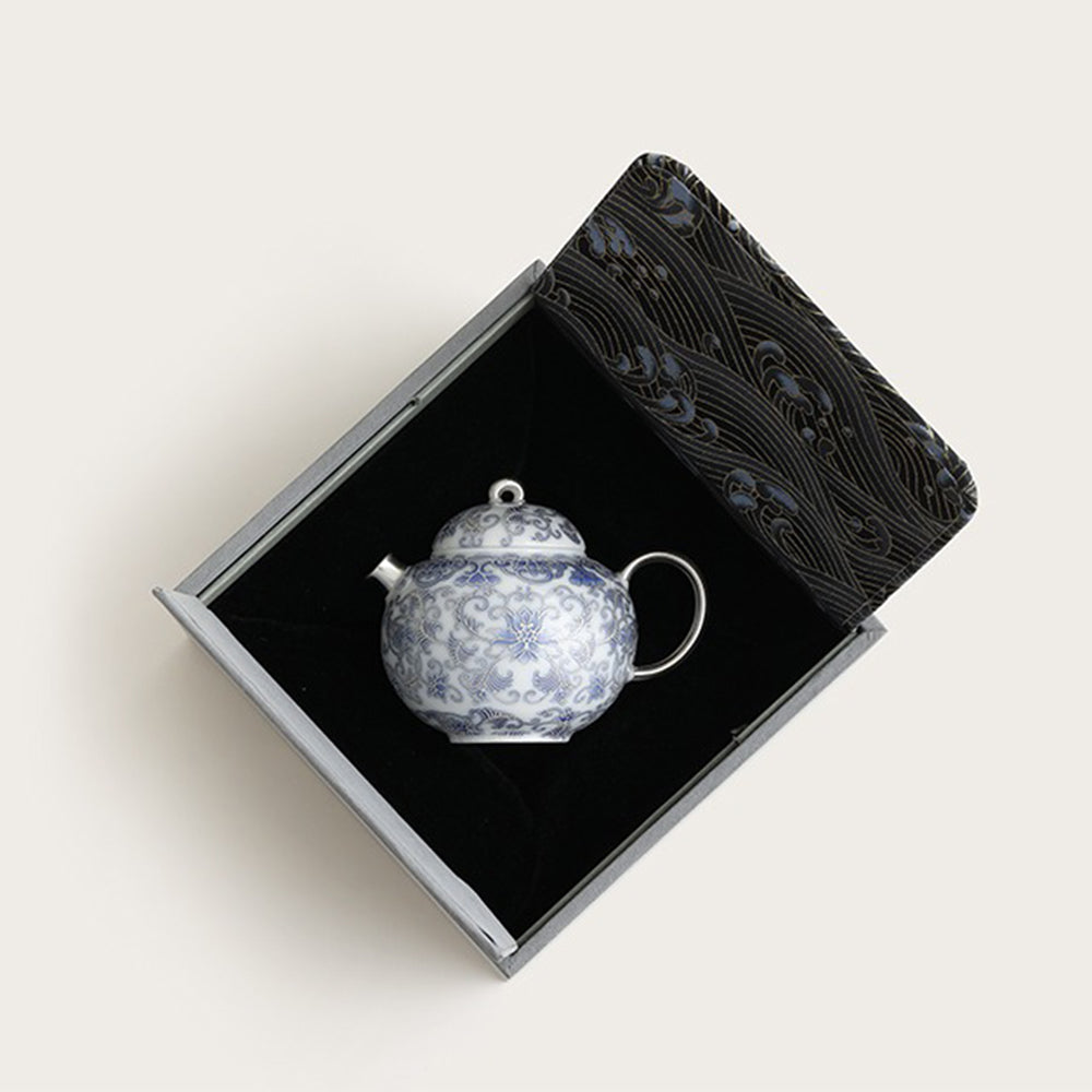 Blue White Porcelain Teapot Silver Gilt Lotus 150ml