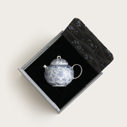 Blue White Porcelain Teapot Silver Gilt Lotus 150ml