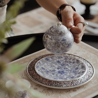 Blue White Porcelain Teapot Silver Gilt Lotus 150ml