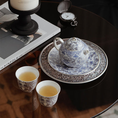 Blue White Porcelain Teapot Silver Gilt Lotus 150ml