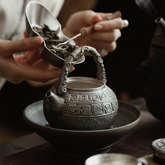 Silver-Plated Ceramic Teapot | Antique Hui Motif 350ml