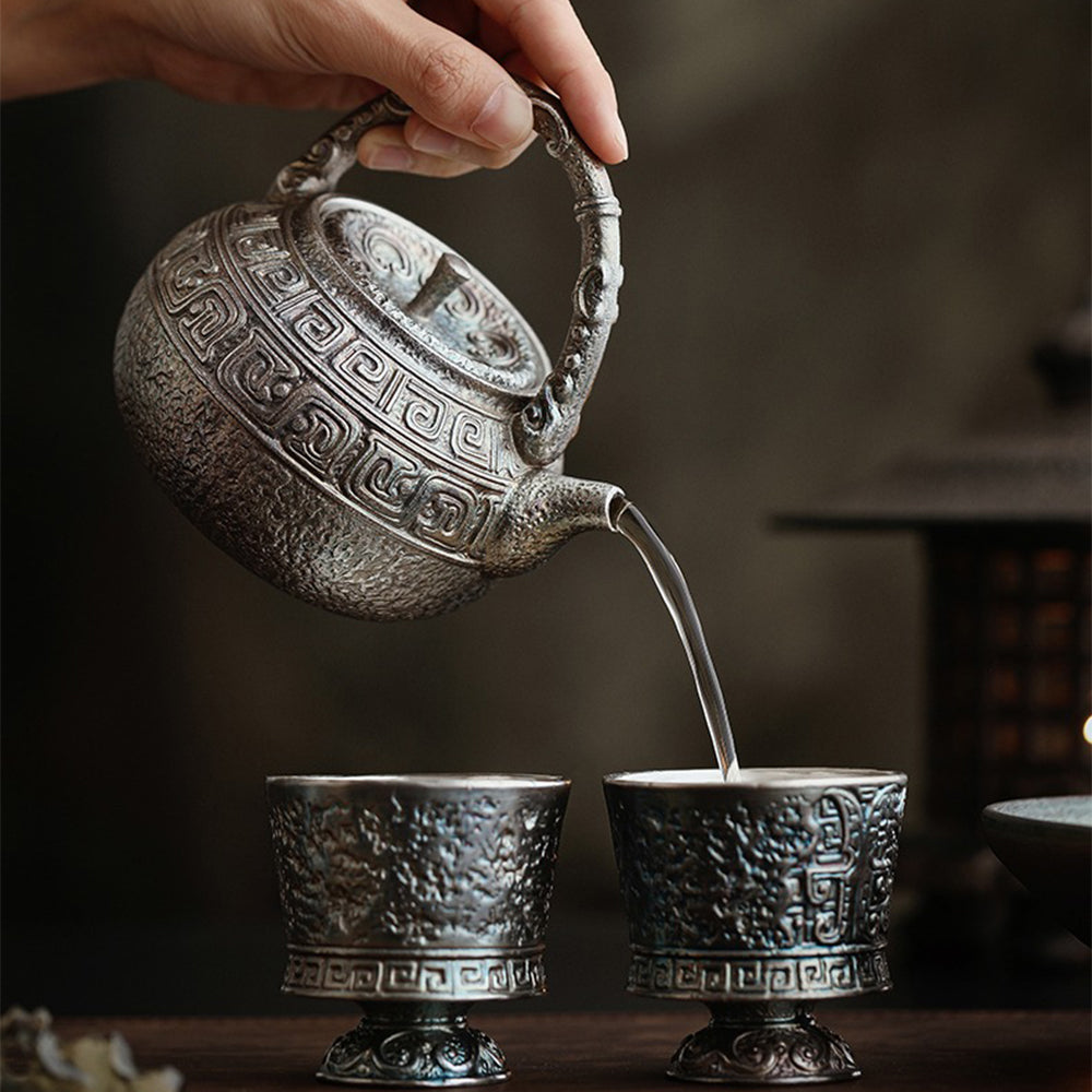 Silver-Plated Ceramic Teapot | Antique Hui Motif 350ml