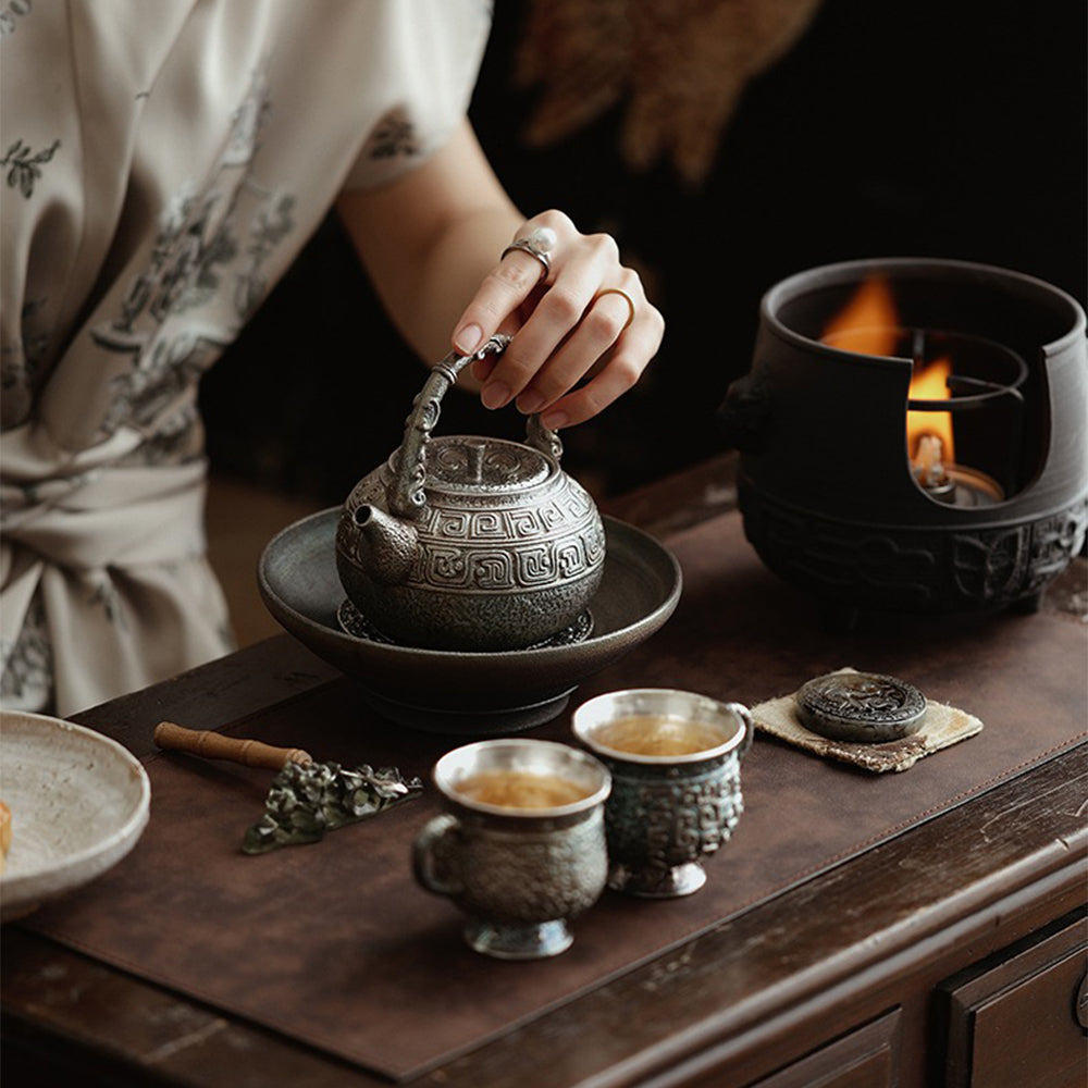 Silver-Plated Ceramic Teapot | Antique Hui Motif 350ml