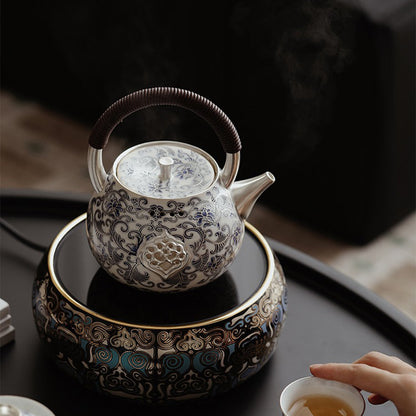 Chinese Teapot Blue White Porcelain Silver-Gilt Ruyi 600ml