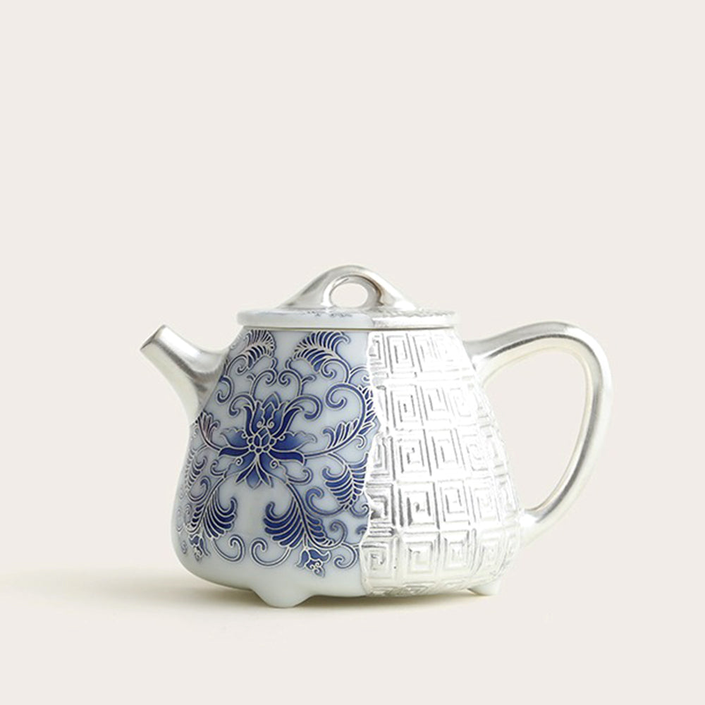 Shi Piao Teapot Silver-Gilt Blue White Dehua Porcelain 230ml