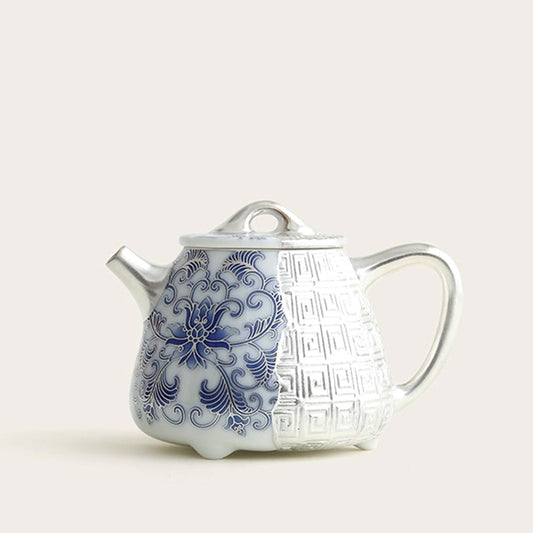 Shi Piao Teapot Silver-Gilt Blue White Dehua Porcelain 230ml