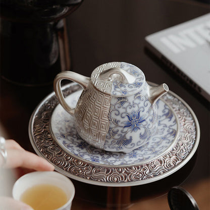 Shi Piao Teapot Silver-Gilt Blue White Dehua Porcelain 230ml