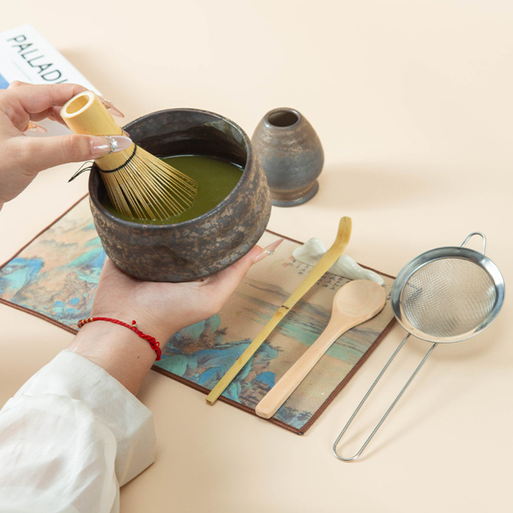 Matcha Tea Set | Rustic Kiln Glaze Chawan & 8-Piece Kit