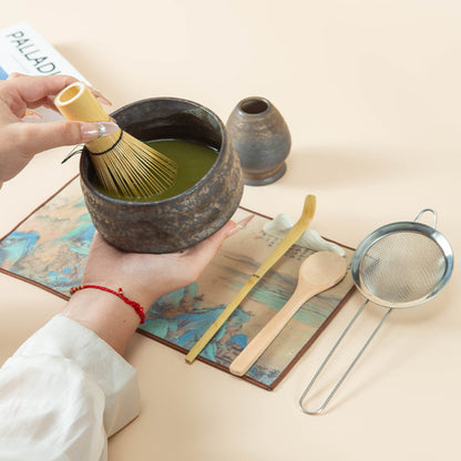Matcha Tea Set | Rustic Kiln Glaze Chawan & 8-Piece Kit