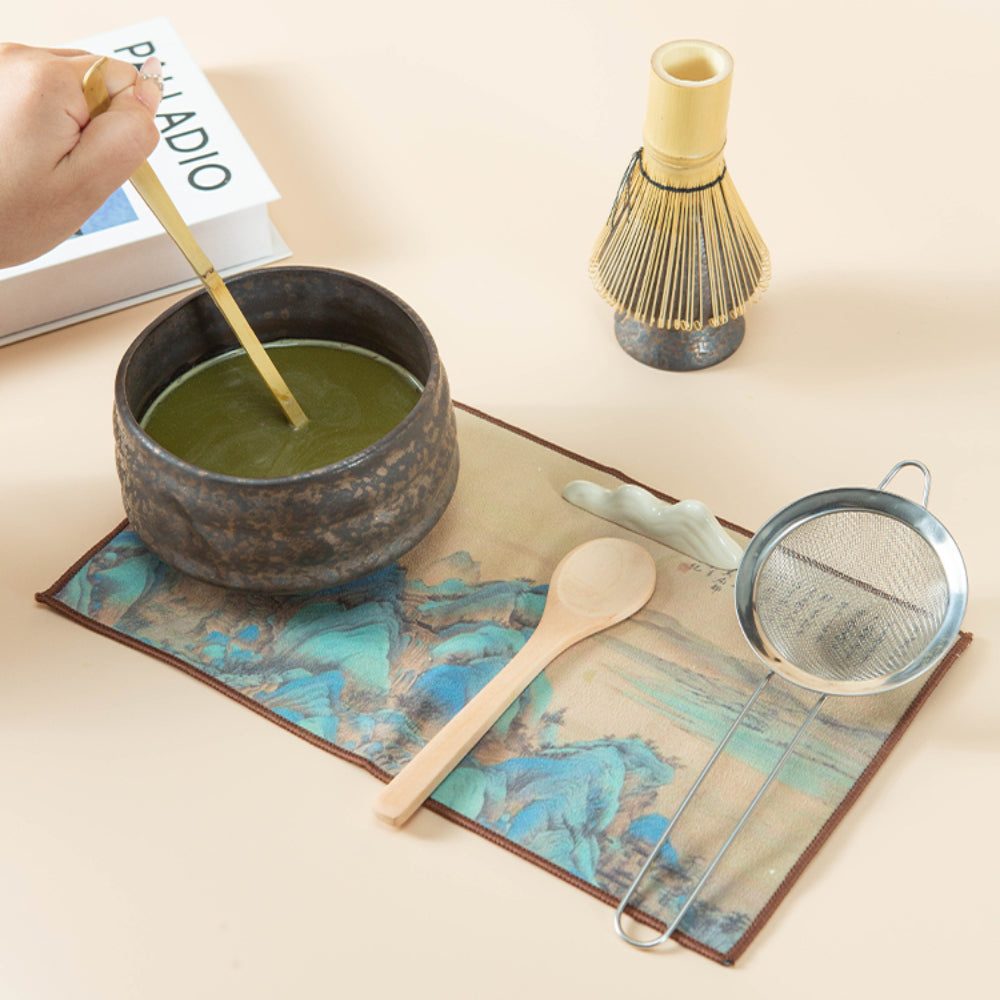 Matcha Tea Set | Rustic Kiln Glaze Chawan & 8-Piece Kit