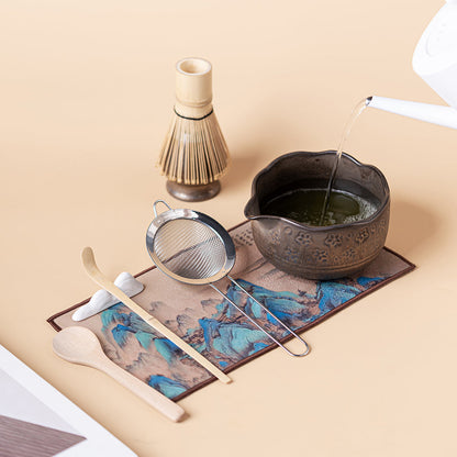 Flower Carved Matcha Tea Set with Chawan & Bamboo Whisk