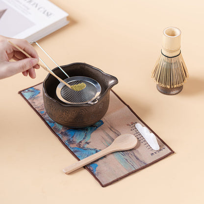 Flower Carved Matcha Tea Set with Chawan & Bamboo Whisk