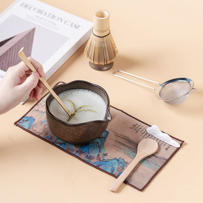 Flower Carved Matcha Tea Set with Chawan & Bamboo Whisk