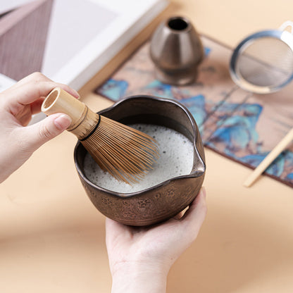Flower Carved Matcha Tea Set with Chawan & Bamboo Whisk