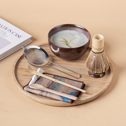 Flower Carved Matcha Tea Set with Chawan & Bamboo Whisk