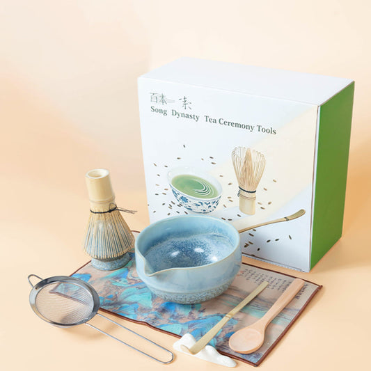Matcha Tea Set Japanese Ceramic Bowl Bamboo Whisk 8-Piece