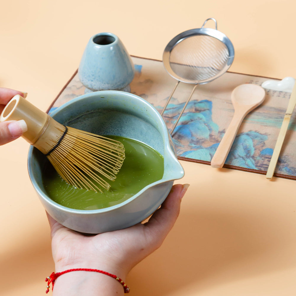 Matcha Tea Set Japanese Ceramic Bowl Bamboo Whisk 8-Piece