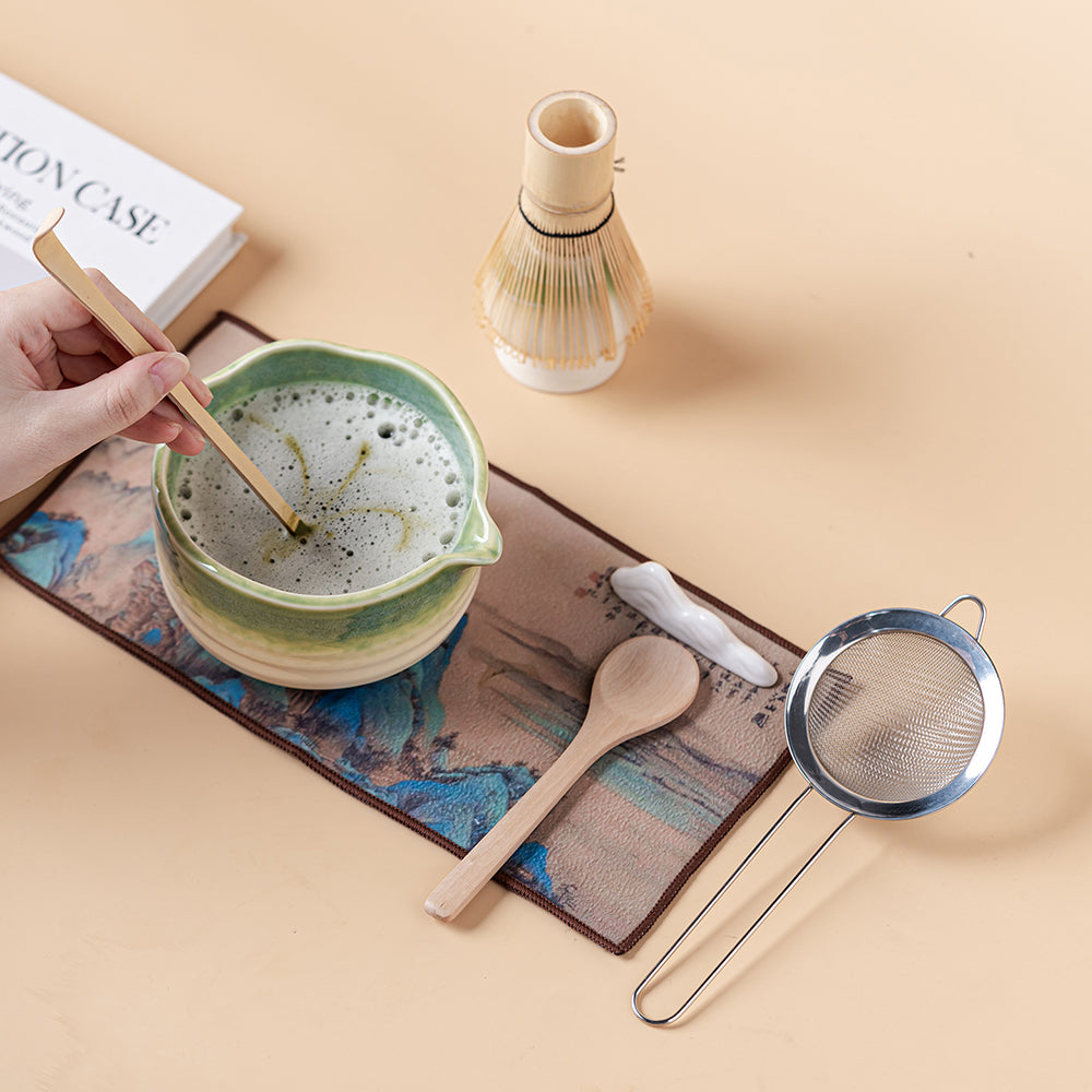 Matcha Tea Set Green Glaze Ceramic Chawan Whisk Kit