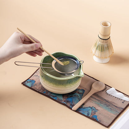 Matcha Tea Set Green Glaze Ceramic Chawan Whisk Kit