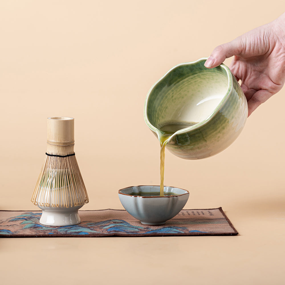 Matcha Tea Set Green Glaze Ceramic Chawan Whisk Kit