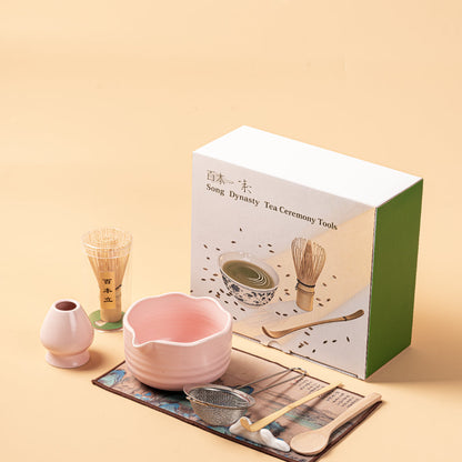 Pink Matcha Tea Set Ceramic Chawan 550ml Bamboo Whisk 8-Piece