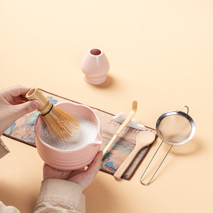 Pink Matcha Tea Set Ceramic Chawan 550ml Bamboo Whisk 8-Piece