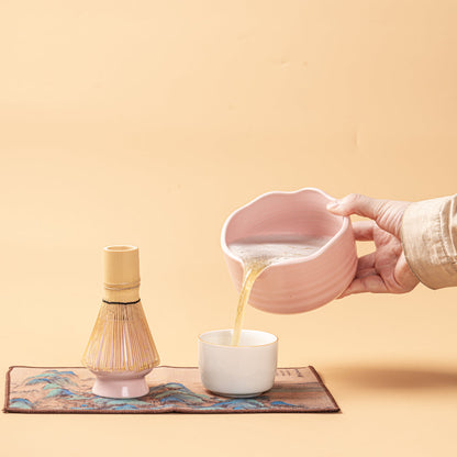 Pink Matcha Tea Set Ceramic Chawan 550ml Bamboo Whisk 8-Piece