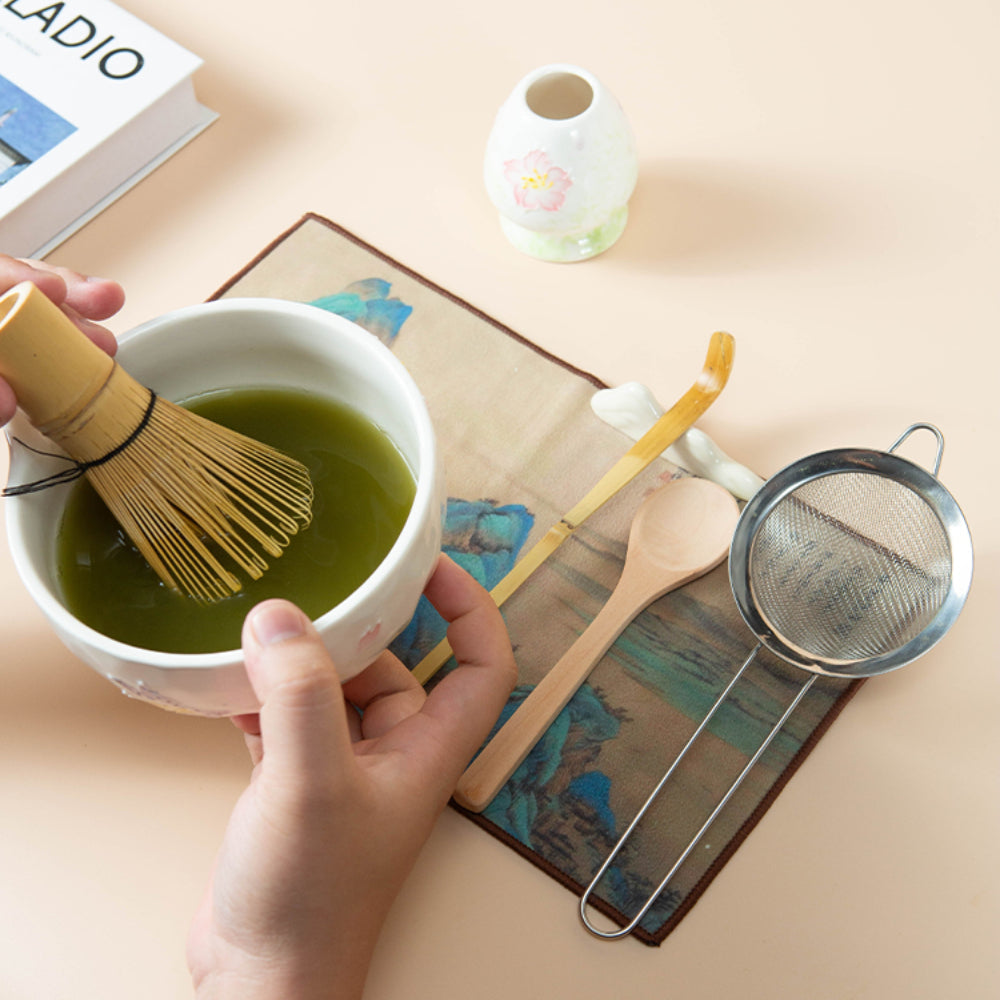 Matcha Tea Set | Butterfly Flower Chawan, 100-Tooth Whisk, 8pc